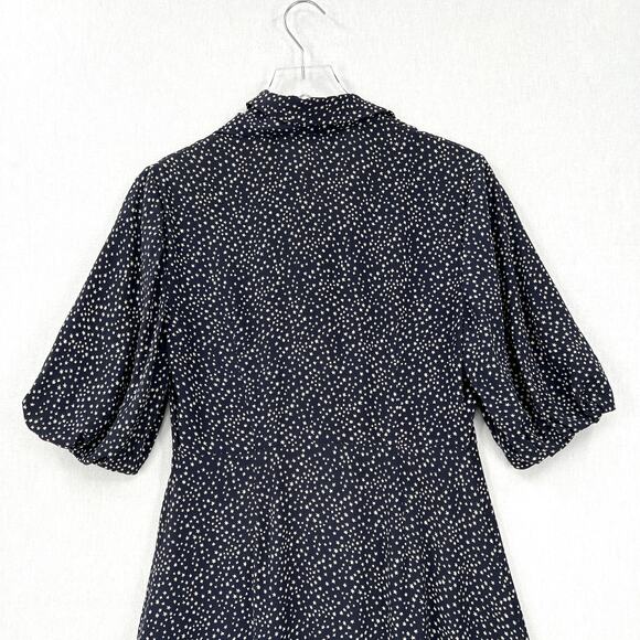 LK BENNET Tillila Silk Star Print Tea Dress Women 4 Navy Blue Beige Puff Sleeve - Picture 10 of 16
